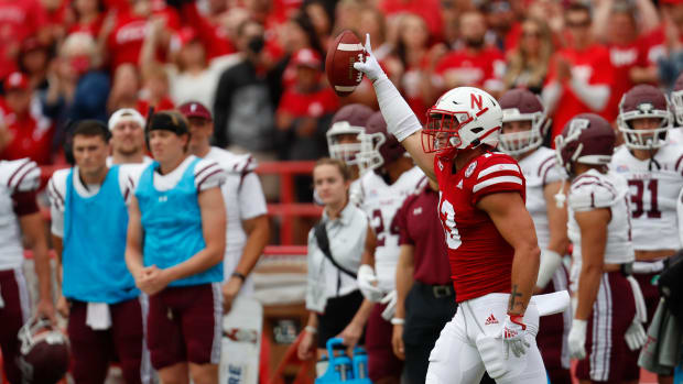 JoJo Domann interception celebrate 2021 vs. Fordham USATSI_16685864